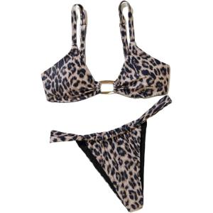 image:imageGORGLITTER Womens Leopard Print String Bikini Sets Metal Ring High Cut Thong Bathing Suits Cheetah Cheeky SwimsuitsBrown