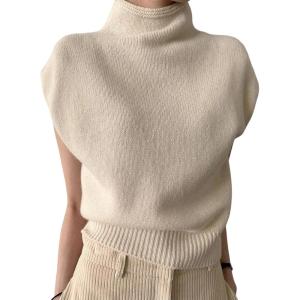 image:imageGORGLITTER Womens Mock Neck Sweater Tank Cap Sleeve Trendy Dressy Casual Knit Sweaters VestApricot