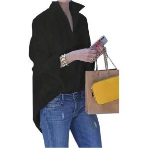 image:imageGORGLITTER Womens Oversized Shirts Causal Dressy Tie Cuff Long Sleeve Collared Business Work Dress Blouses TopsBlack