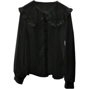 image:imageGORGLITTER Womens Peter Pan Collar Shirt Long Sleeve Blouse Dressy Casual Button Down Shirt Fall Fashion 2025Black