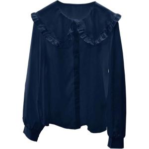 image:imageGORGLITTER Womens Peter Pan Collar Shirt Long Sleeve Blouse Dressy Casual Button Down Shirt Fall Fashion 2025Blue