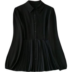 image:imageGORGLITTER Womens Pleated Peplum Tops Blouses Dressy Business Causal Fall Long Sleeve Button Down Work Tunics ShirtBlack