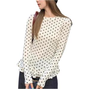 image:imageGORGLITTER Womens Polka Dots Long Sleeve Top Cute Y2k Going Out Tops Tiered Ruffle Crew Neck Peplum T ShirtWhite