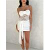 image:imageGORGLITTER Womens 3D Flower Strapless Ruched Mini Dress Lace Sleeveless Bodycon Prom Tube Dresses Party Going Out DressWhite