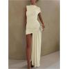 image:imageGORGLITTER Womens Asymmetrical Bodycon Mini Dresses Sexy Going Out Ruched Mock Neck Birthday Brunch Prom Dinner DressApricot