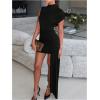 image:imageGORGLITTER Womens Asymmetrical Bodycon Mini Dresses Sexy Going Out Ruched Mock Neck Birthday Brunch Prom Dinner DressBlack