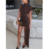 image:imageGORGLITTER Womens Asymmetrical Bodycon Mini Dresses Sexy Going Out Ruched Mock Neck Birthday Brunch Prom Dinner DressBrown