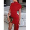 image:imageGORGLITTER Womens Asymmetrical Bodycon Mini Dresses Sexy Going Out Ruched Mock Neck Birthday Brunch Prom Dinner DressRed