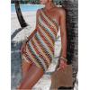 image:imageGORGLITTER Womens Asymmetrical One Shoulder Dress Summer Striped Sleeveless Birthday Night Bodycon Mini SundressesBlue