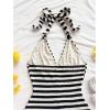 image:imageGORGLITTER Womens Backless Halter Shorts Rompers Dressy Summer Vacation Sexy Striped Open Back One Piece JumpsuitBlack and White