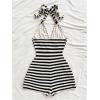 image:imageGORGLITTER Womens Backless Halter Shorts Rompers Dressy Summer Vacation Sexy Striped Open Back One Piece JumpsuitBlack and White