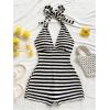 image:imageGORGLITTER Womens Backless Halter Shorts Rompers Dressy Summer Vacation Sexy Striped Open Back One Piece JumpsuitBlack and White