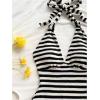 image:imageGORGLITTER Womens Backless Halter Shorts Rompers Dressy Summer Vacation Sexy Striped Open Back One Piece JumpsuitBlack and White