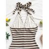 image:imageGORGLITTER Womens Backless Halter Shorts Rompers Dressy Summer Vacation Sexy Striped Open Back One Piece JumpsuitBrown and White