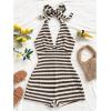 image:imageGORGLITTER Womens Backless Halter Shorts Rompers Dressy Summer Vacation Sexy Striped Open Back One Piece JumpsuitBrown and White