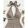 image:imageGORGLITTER Womens Backless Halter Shorts Rompers Dressy Summer Vacation Sexy Striped Open Back One Piece JumpsuitBrown and White