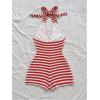 image:imageGORGLITTER Womens Backless Halter Shorts Rompers Dressy Summer Vacation Sexy Striped Open Back One Piece JumpsuitRed