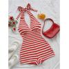 image:imageGORGLITTER Womens Backless Halter Shorts Rompers Dressy Summer Vacation Sexy Striped Open Back One Piece JumpsuitRed