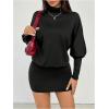 image:imageGORGLITTER Womens Backless Long Sleeve Dress Open Back Mock Neck Sexy Dressy Bodycon Party Going Out Mini DressesBlack