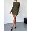image:imageGORGLITTER Womens Bell Long Sleeve Mini Dress Y2k Fall 2025 Mesh Boat Neck Going Out Club Bodycon Short DressArmy Green