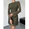 image:imageGORGLITTER Womens Bell Long Sleeve Mini Dress Y2k Fall 2025 Mesh Boat Neck Going Out Club Bodycon Short DressArmy Green