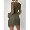 image:imageGORGLITTER Womens Bell Long Sleeve Mini Dress Y2k Fall 2025 Mesh Boat Neck Going Out Club Bodycon Short DressArmy Green
