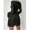 image:imageGORGLITTER Womens Bell Long Sleeve Mini Dress Y2k Fall 2025 Mesh Boat Neck Going Out Club Bodycon Short DressBlack