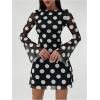 image:imageGORGLITTER Womens Bell Long Sleeve Mini Dress Y2k Fall 2025 Mesh Boat Neck Going Out Club Bodycon Short DressBlack Polka Dots
