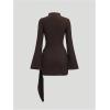 image:imageGORGLITTER Womens Bell Sleeve Bodycon Dresses Mock Neck Ruched Draped Textured Party Club Sexy Short Mini DressCoffee