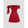 image:imageGORGLITTER Womens Bow Mini Dress Summer Off Shoulder Tea Party Birthday Cocktail Cute Going Out Graduation Sun DressesBurgundy