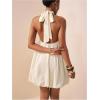image:imageGORGLITTER Womens Bubble Dress Sexy Open Back Sleeveless Halter Neck Backless Ruffle Party Short Night Mini DressesWhite
