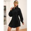 image:imageGORGLITTER Womens Button Up Long Sleeve Mini T Shirt Dress Lapel Collar Pleated Flared Short DressesBlack