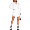 image:imageGORGLITTER Womens Button Up Long Sleeve Mini T Shirt Dress Lapel Collar Pleated Flared Short DressesWhite