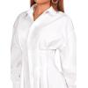 image:imageGORGLITTER Womens Button Up Long Sleeve Mini T Shirt Dress Lapel Collar Pleated Flared Short DressesWhite