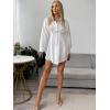 image:imageGORGLITTER Womens Button Up Long Sleeve Mini T Shirt Dress Lapel Collar Pleated Flared Short DressesWhite