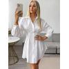 image:imageGORGLITTER Womens Button Up Long Sleeve Mini T Shirt Dress Lapel Collar Pleated Flared Short DressesWhite