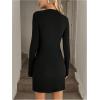 image:imageGORGLITTER Womens Button Up Mini Sweater Dress Long Sleeve V Neck Fall Winter A Line Short DressesBlack