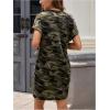 image:imageGORGLITTER Womens Camo Camouflage Dress Short Sleeve Round Neck Army Fatigue Tunic DressesGreen