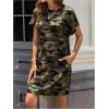 image:imageGORGLITTER Womens Camo Camouflage Dress Short Sleeve Round Neck Army Fatigue Tunic DressesGreen