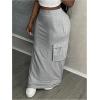 image:imageGORGLITTER Womens Cargo Skirt Y2k Elastic High Waisted Bodycon Maxi Skirts with PocketsLight Grey