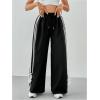 image:imageGORGLITTER Womens Casual Baggy Wide Leg Parachute Pants Bow Striped Elastic Waist Track Sweat Pants Trousers BottomsBlack