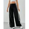 image:imageGORGLITTER Womens Casual Baggy Wide Leg Parachute Pants Bow Striped Elastic Waist Track Sweat Pants Trousers BottomsBlack