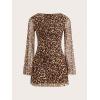 image:imageGORGLITTER Womens Cheetah Leopard Animal Print Dress Y2k Backless Mesh Long Sleeve Bodycon Mini DressesBrown