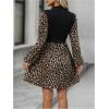 image:imageGORGLITTER Womens Cheetah Leopard Print Dress Casual Babydoll Peplum Long Sleeve 2 in 1 Mock Neck Dressy Short DressesBrown
