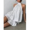 image:imageGORGLITTER Womens Chiffon Halter Mini Dress Y2k Sleeveless Drop Waist Summer Ruffle A Line Wedding Guest Going Out DressBlack and White