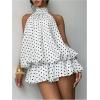image:imageGORGLITTER Womens Chiffon Halter Mini Dress Y2k Sleeveless Drop Waist Summer Ruffle A Line Wedding Guest Going Out DressBlack and White