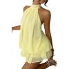image:imageGORGLITTER Womens Chiffon Halter Mini Dress Y2k Sleeveless Drop Waist Summer Ruffle A Line Wedding Guest Going Out DressLight Yellow