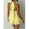 image:imageGORGLITTER Womens Chiffon Halter Mini Dress Y2k Sleeveless Drop Waist Summer Ruffle A Line Wedding Guest Going Out DressLight Yellow