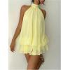 image:imageGORGLITTER Womens Chiffon Halter Mini Dress Y2k Sleeveless Drop Waist Summer Ruffle A Line Wedding Guest Going Out DressLight Yellow