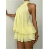 image:imageGORGLITTER Womens Chiffon Halter Mini Dress Y2k Sleeveless Drop Waist Summer Ruffle A Line Wedding Guest Going Out DressLight Yellow